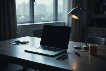 Ein dunkler, professioneller Arbeitsplatz für den Aufbau eines Amazon Business.