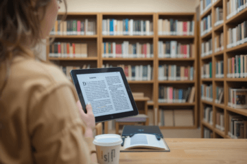 Digitales Freebie wird in ruhiger Lernumgebung gelesen