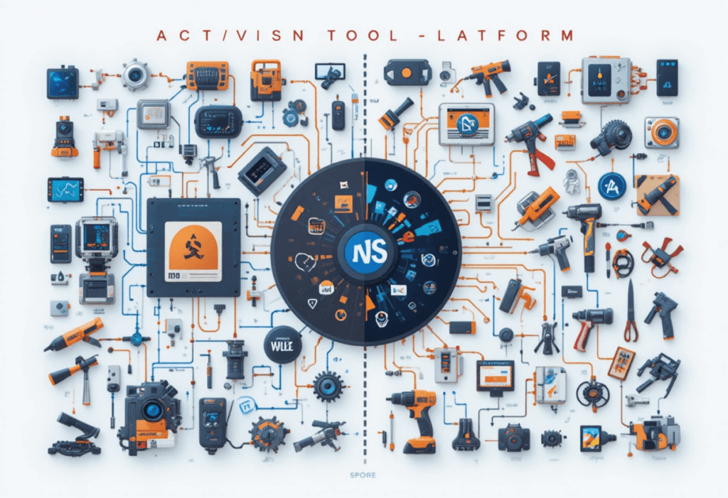 Vergleich zwischen All-in-One Business-Plattform und klassischer Tool-Zusammenstellung mit mehreren Einzeltools